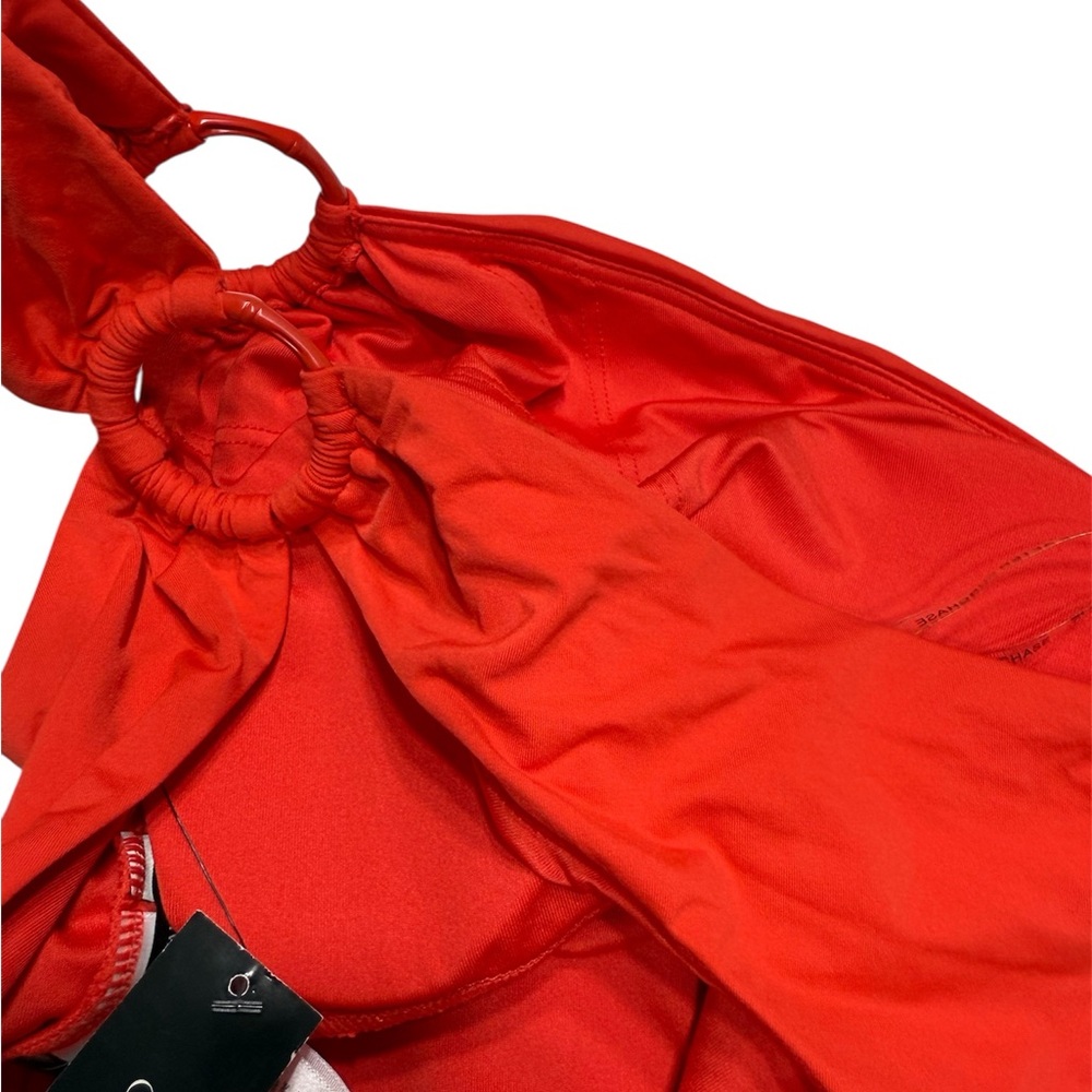 Carmen Marc Valvo One-Shoulder Red Orange Swimsuit - Size 6 - Picture 6 of 7